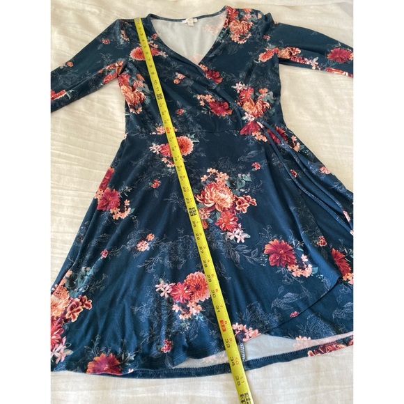 💐3/$12 Floral Knit Wrap Style Dress 3/4 Sleeves Tie Waist - Picture 15 of 15